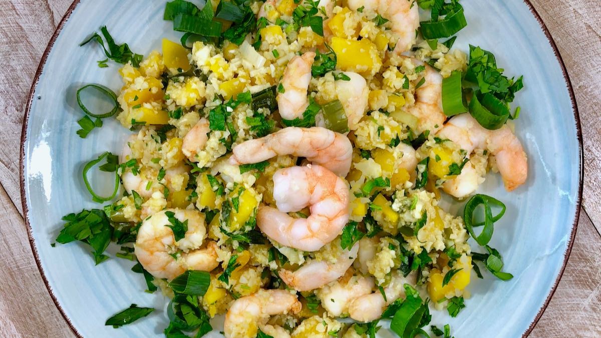 AIP Blumenkohl-Reis mit Butternusskürbis und Shrimps