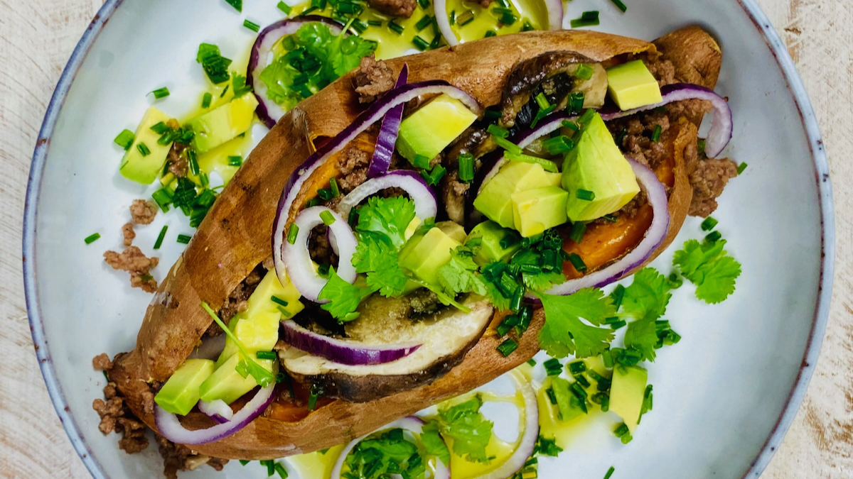 AIP Gebackene Süßkartoffel mit Hackfleisch