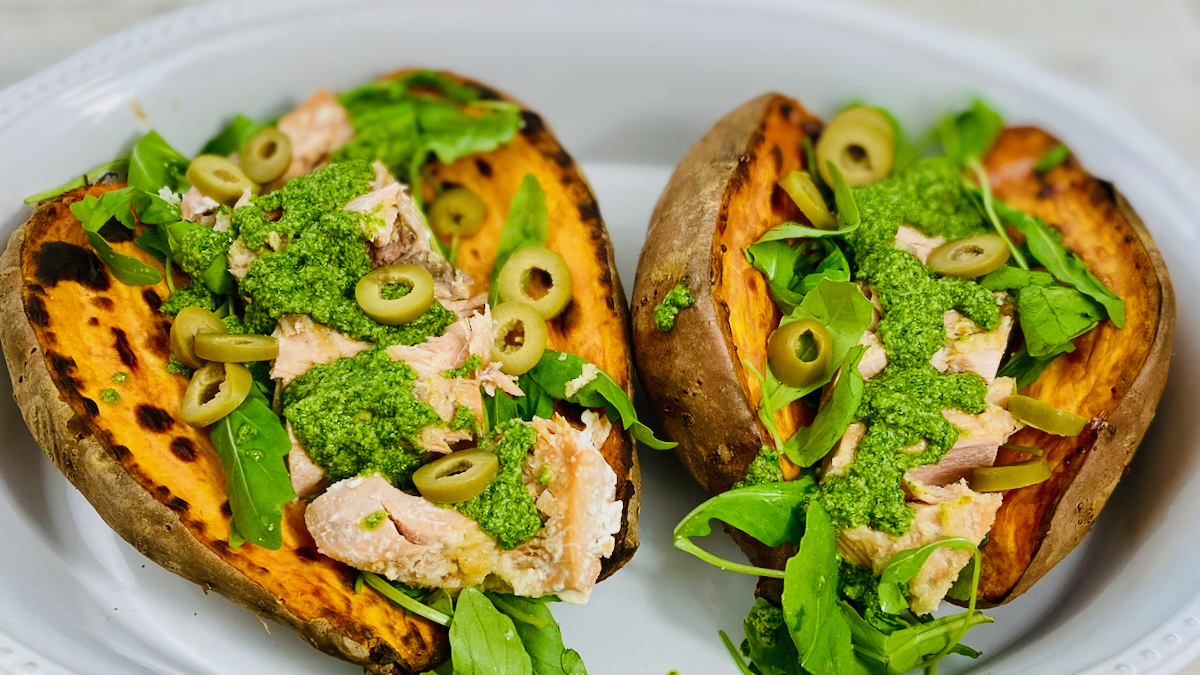 AIP Süßkartoffel mit Pesto und Wildlachs